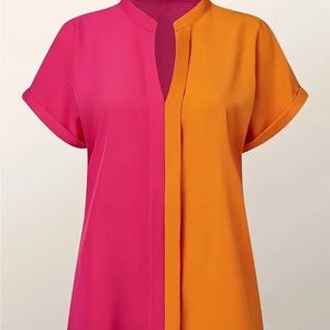 Color block pink and orange ladies top size larger